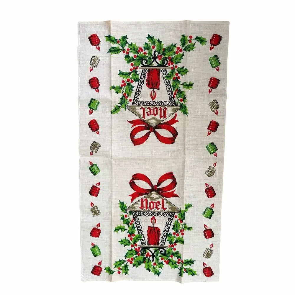 Vintage Christmas Linen Kitchen Tea Towel NOEL